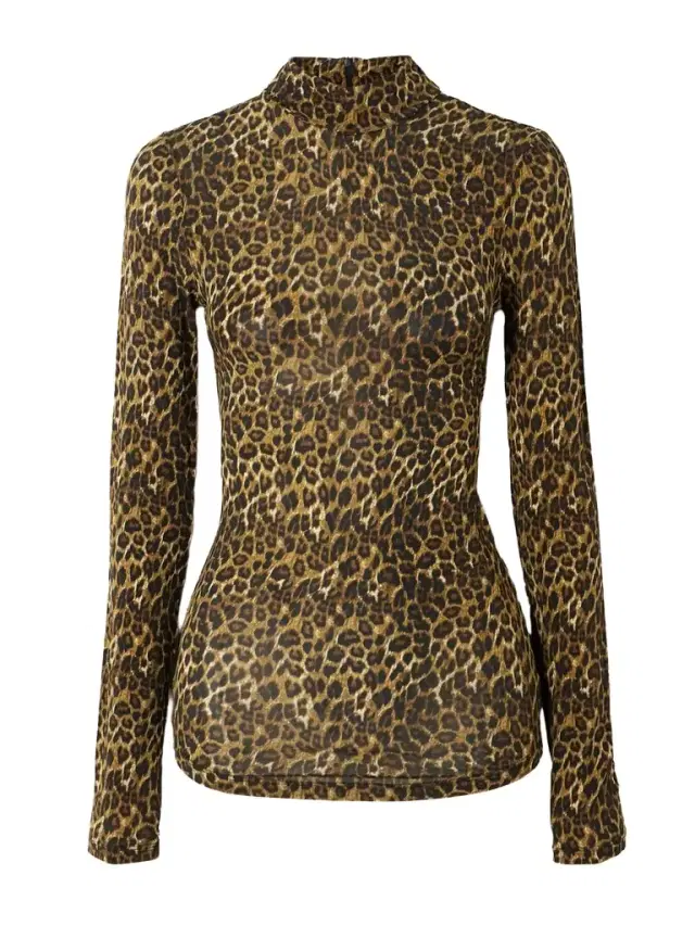 Joyela Leopard-print Stretch-mesh Turtleneck Top - FR 34