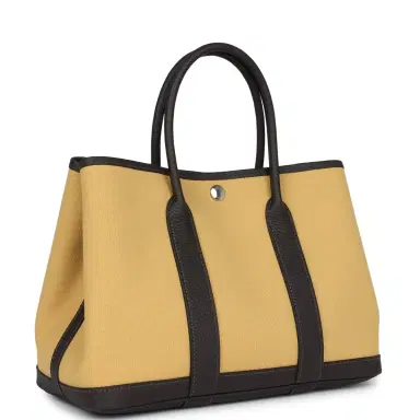 HERMÈS Hermes Garden Party 30 Paille Toile Militaire Canvas and Ebene Negonda Palladium Hardware | Thumbnail 2 HERMÈS Hermes Garden Party 30 Paille Toile Militaire Canvas and Ebene Negonda Palladium Hardware | Thumbnail 2
