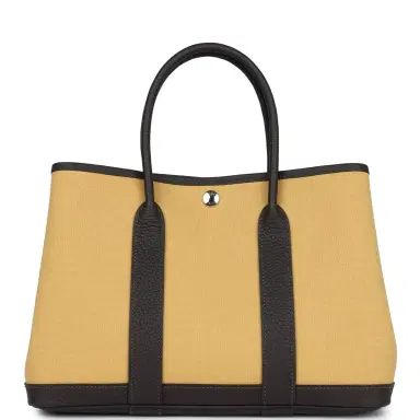 HERMÈS Hermes Garden Party 30 Paille Toile Militaire Canvas and Ebene Negonda Palladium Hardware | Thumbnail 1 HERMÈS Hermes Garden Party 30 Paille Toile Militaire Canvas and Ebene Negonda Palladium Hardware | Thumbnail 1