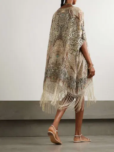 Camilla The Throne Room Crystal-embellished Fringed Printed Silk Kaftan - Beachwear One Size | Thumbnail 3