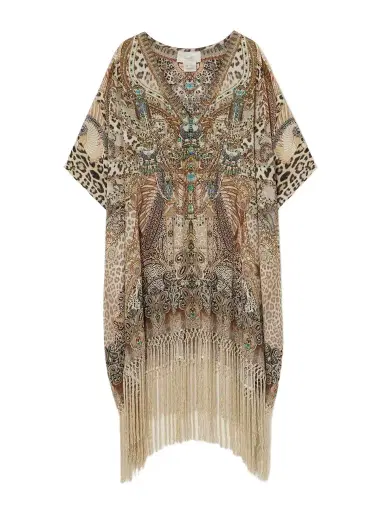 Camilla The Throne Room Crystal-embellished Fringed Printed Silk Kaftan - Beachwear One Size | Thumbnail 1