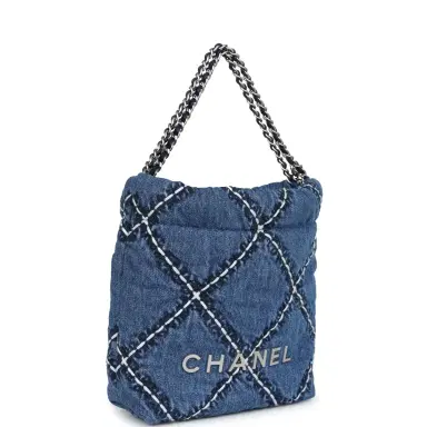 Chanel Chanel Mini 22 Bag Blue Stitched Denim Silver Hardware | Thumbnail 2