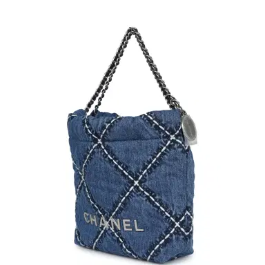Chanel Chanel Mini 22 Bag Blue Stitched Denim Silver Hardware | Thumbnail 3