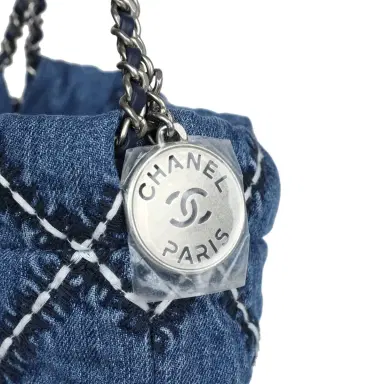 Chanel Chanel Mini 22 Bag Blue Stitched Denim Silver Hardware | Thumbnail 4