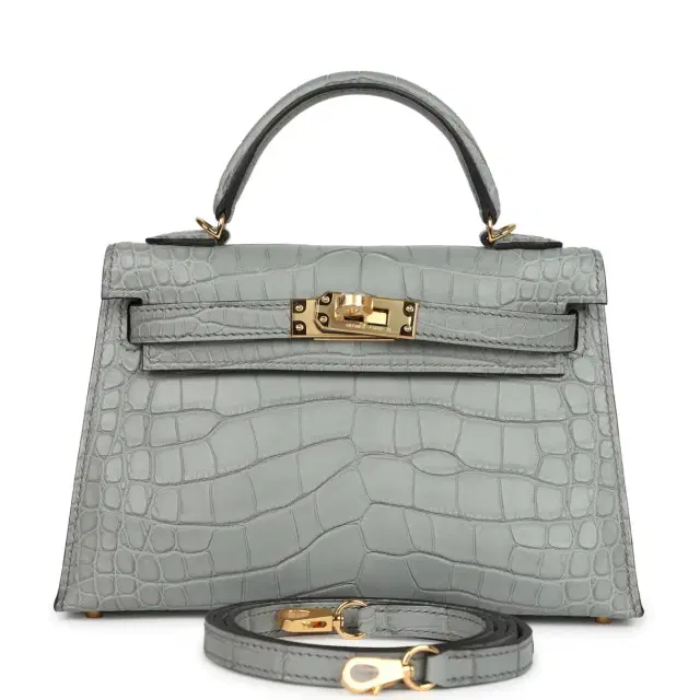 hermes Hermes Kelly Sellier 20 Gris Ciment Matte Alligator Gold Hardware