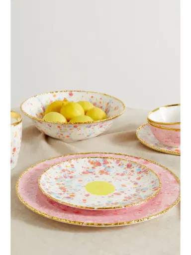 CORALLA MAIURI Piazza Del Popolo Set Of Two Gold-plated Porcelain Dessert Plates | Thumbnail 2 CORALLA MAIURI Piazza Del Popolo Set Of Two Gold-plated Porcelain Dessert Plates | Thumbnail 2