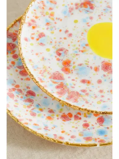 CORALLA MAIURI Piazza Del Popolo Set Of Two Gold-plated Porcelain Dessert Plates | Thumbnail 4 CORALLA MAIURI Piazza Del Popolo Set Of Two Gold-plated Porcelain Dessert Plates | Thumbnail 4