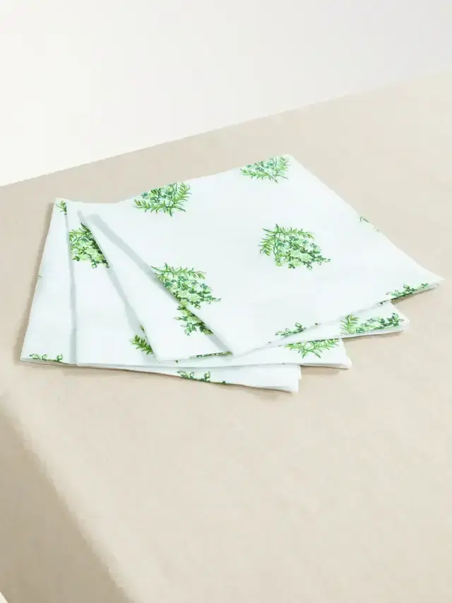 Set Of Four Printed Linen Napkins