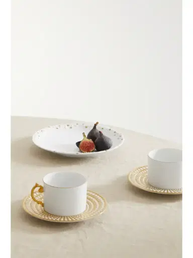 L'Objet Perlée Set Of Two Gold-plated Porcelain Teacup And Saucers | Thumbnail 2 L'Objet Perlée Set Of Two Gold-plated Porcelain Teacup And Saucers | Thumbnail 2