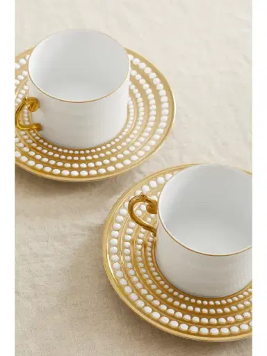 L'Objet Perlée Set Of Two Gold-plated Porcelain Teacup And Saucers | Thumbnail 3 L'Objet Perlée Set Of Two Gold-plated Porcelain Teacup And Saucers | Thumbnail 3