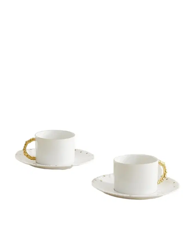 + Haas Brothers Mojave Set Of Two Gold-plated Porcelain Tea Cups And Saucers