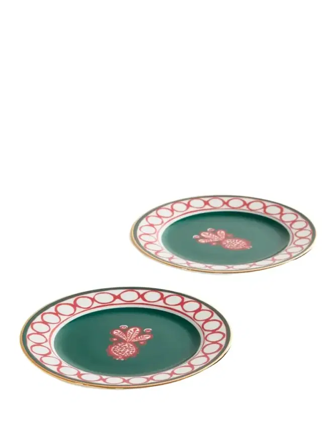 Set Of Two Gold-plated Porcelain Dessert Plates