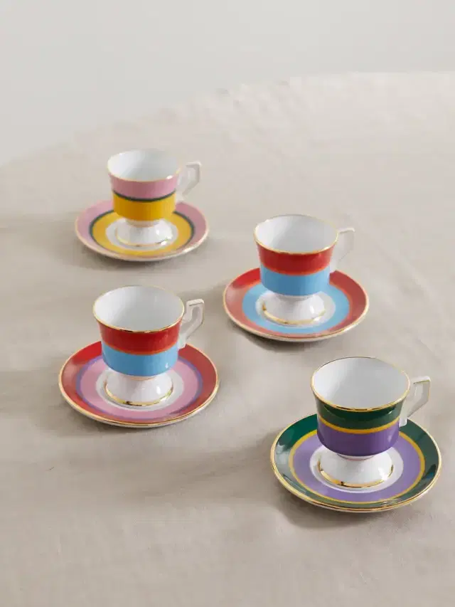 Set Of Four Gold-plated Porcelain Espresso Cups And Saucers
