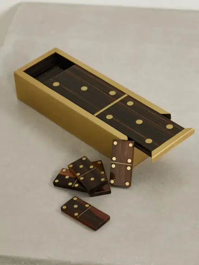 Deco Wood And Brass Dominoes Set