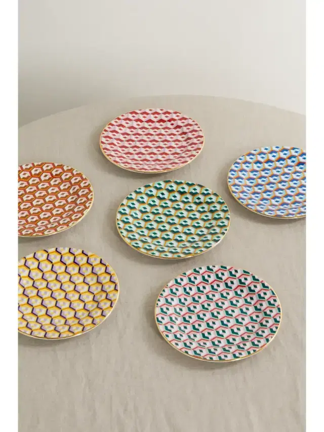 La DoubleJ Set Of Six Gold-plated Porcelain Dessert Plates