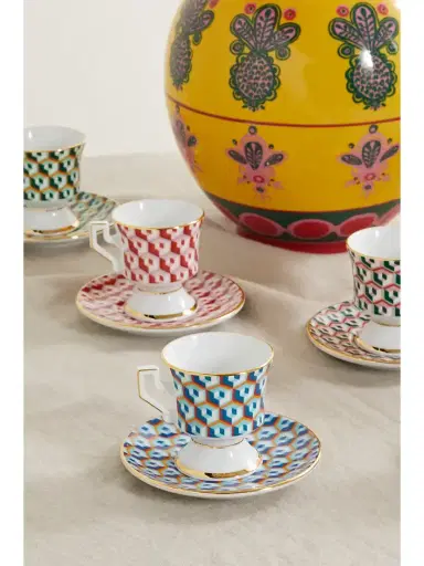 La DoubleJ Set Of Six Gold-plated Porcelain Espresso Cups And Saucers | Thumbnail 2