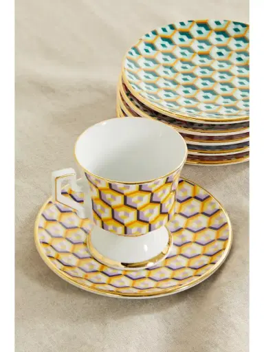 La DoubleJ Set Of Six Gold-plated Porcelain Espresso Cups And Saucers | Thumbnail 4
