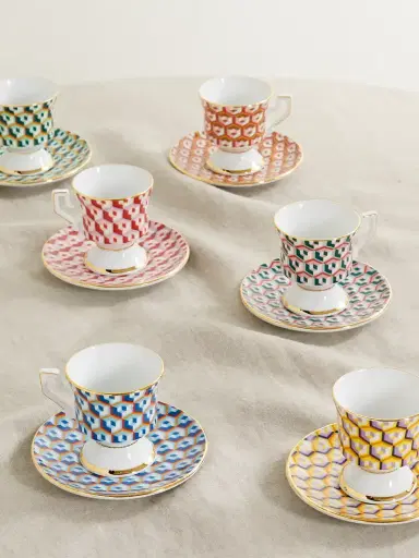 La DoubleJ Set Of Six Gold-plated Porcelain Espresso Cups And Saucers | Thumbnail 1