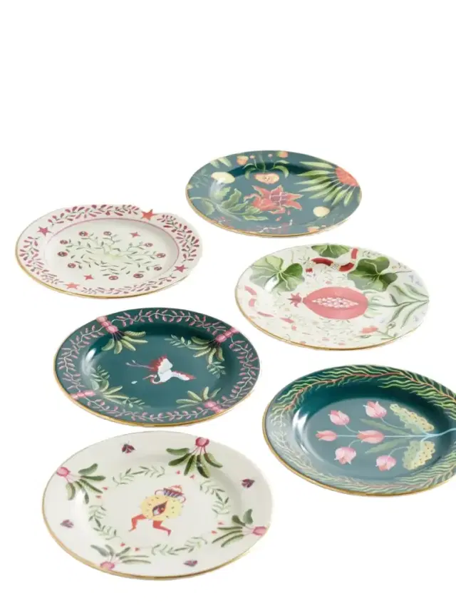 La DoubleJ Set Of Six Gold-plated Porcelain Dessert Plates