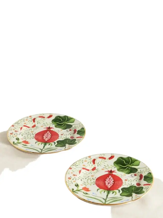 Set Of Two Gold-plated Porcelain Dessert Plates