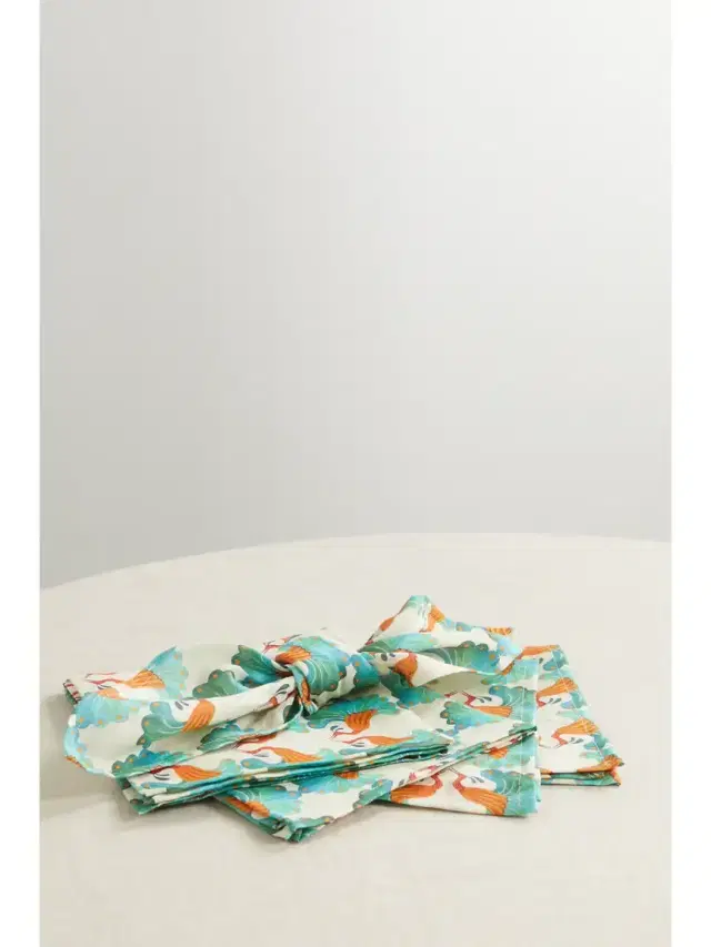 Set Of Six Printed Linen Napkins