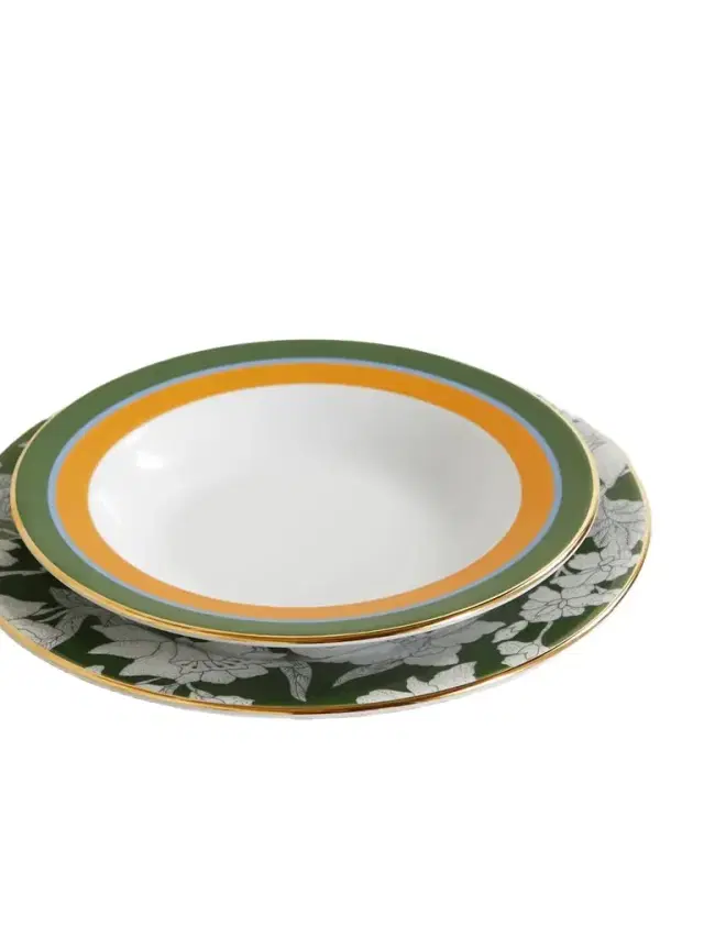 La DoubleJ Libellula Gold-plated Porcelain Soup And Dinner Plate Set