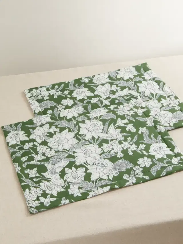 Set Of Two Floral-print Linen Placemats