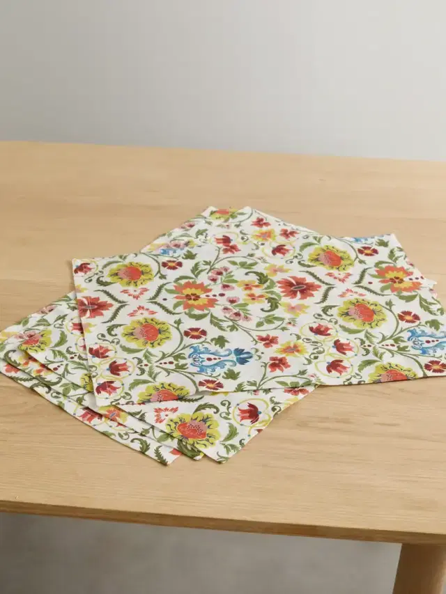 Rinascimento Set Of Four Floral-print Linen Placemats