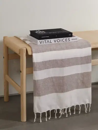 Brunello Cucinelli Fringed Striped Linen-blend Blanket | Thumbnail 2