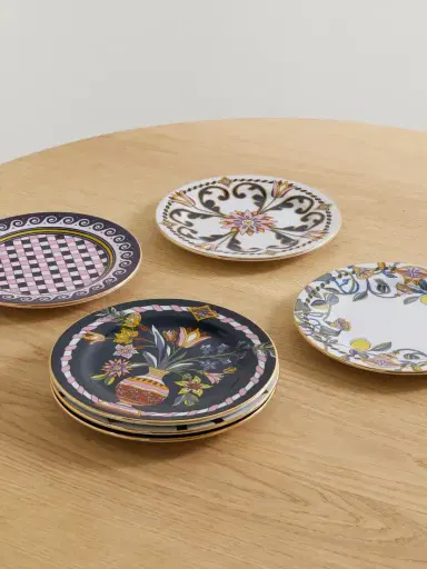 La DoubleJ Set Of Six Gold-plated Porcelain Dessert Plates | Thumbnail 1