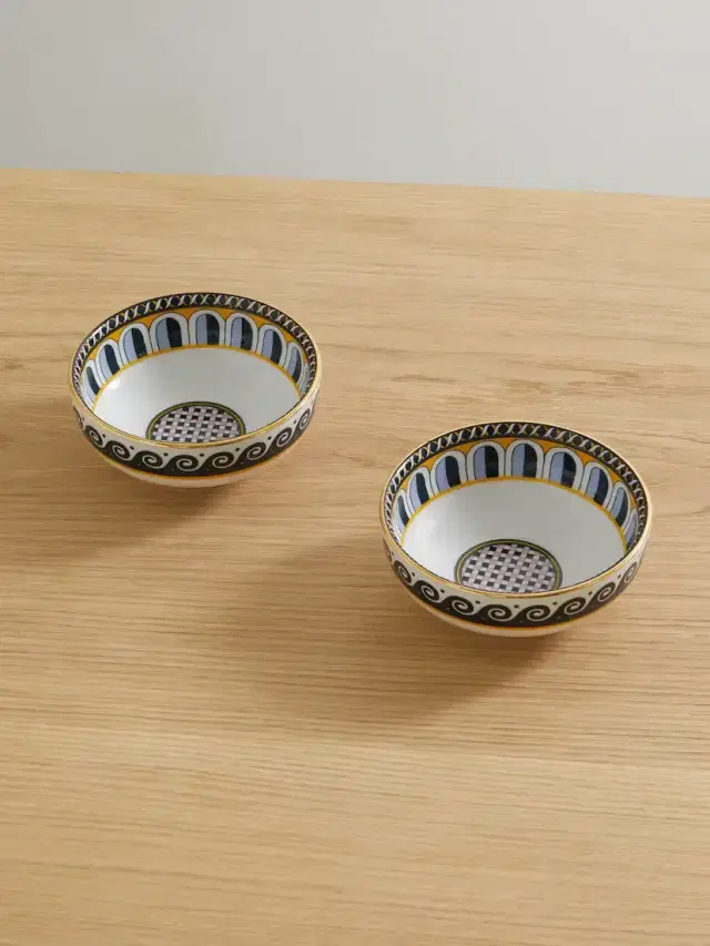 La DoubleJ Set Of Two Gold-plated Porcelain Snack Bowls