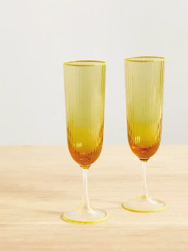 Set Of Two Gold-plated Murano Glass Champagne Flutes