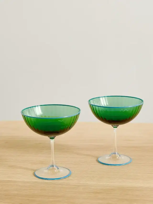 Set Of Two Striped Murano Glass Champagne Coupes