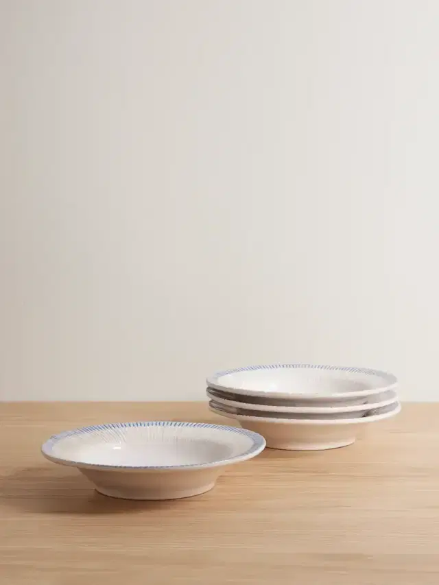 Claudine Set Of Four Striped Ceramic Pasta Bowls