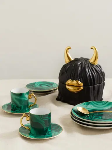 L'Objet Malachite Set Of Six Porcelain Espresso Cups And Saucers | Thumbnail 2 L'Objet Malachite Set Of Six Porcelain Espresso Cups And Saucers | Thumbnail 2