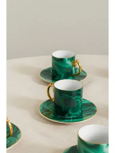 L'Objet Malachite Set Of Six Porcelain Espresso Cups And Saucers | Thumbnail 3 L'Objet Malachite Set Of Six Porcelain Espresso Cups And Saucers | Thumbnail 3