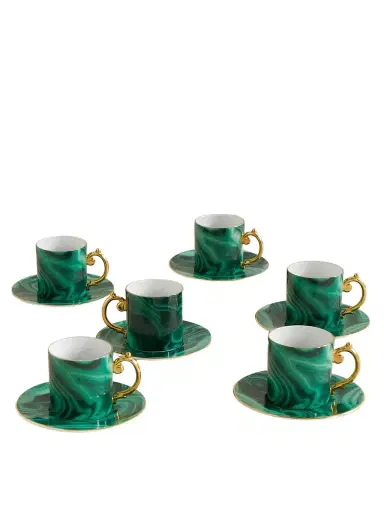 L'Objet Malachite Set Of Six Porcelain Espresso Cups And Saucers | Thumbnail 1 L'Objet Malachite Set Of Six Porcelain Espresso Cups And Saucers | Thumbnail 1