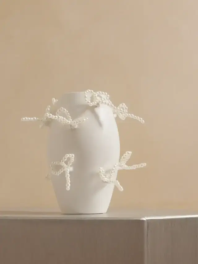Small Faux Pearl-embellished Ceramic Vase