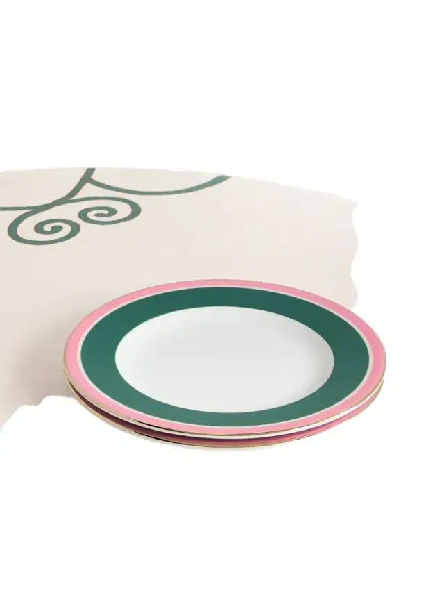Set Of Two Printed Gold-plated Porcelain Dessert Plates