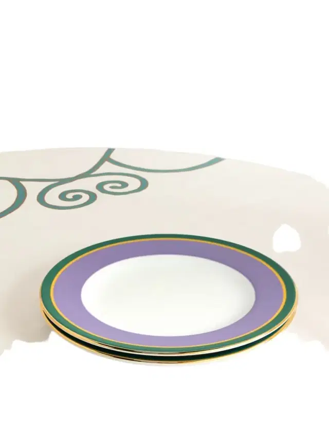 La DoubleJ Set Of Two Gold-plated Painted Porcelain Dinner Plates