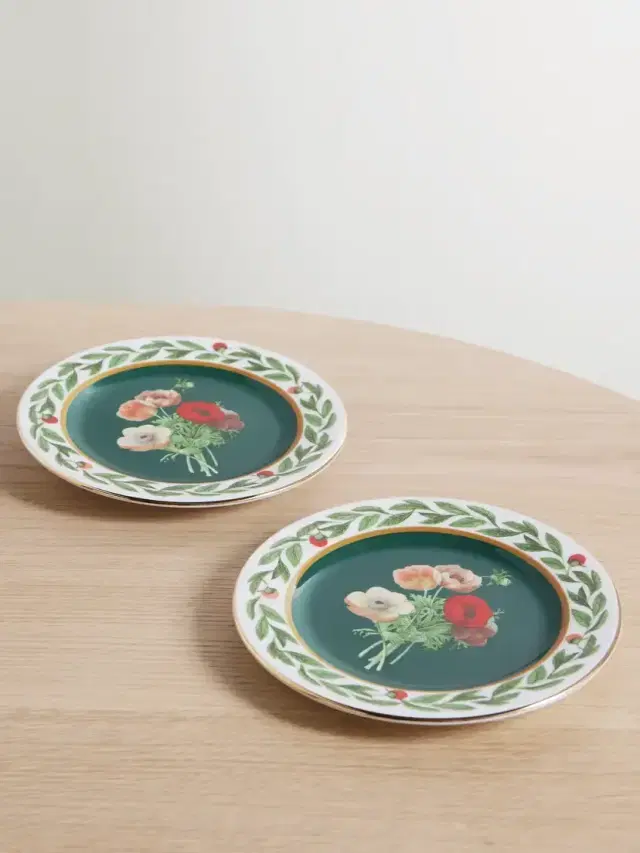 La DoubleJ Set Of Two Gold-plated Porcelain Dessert Plates
