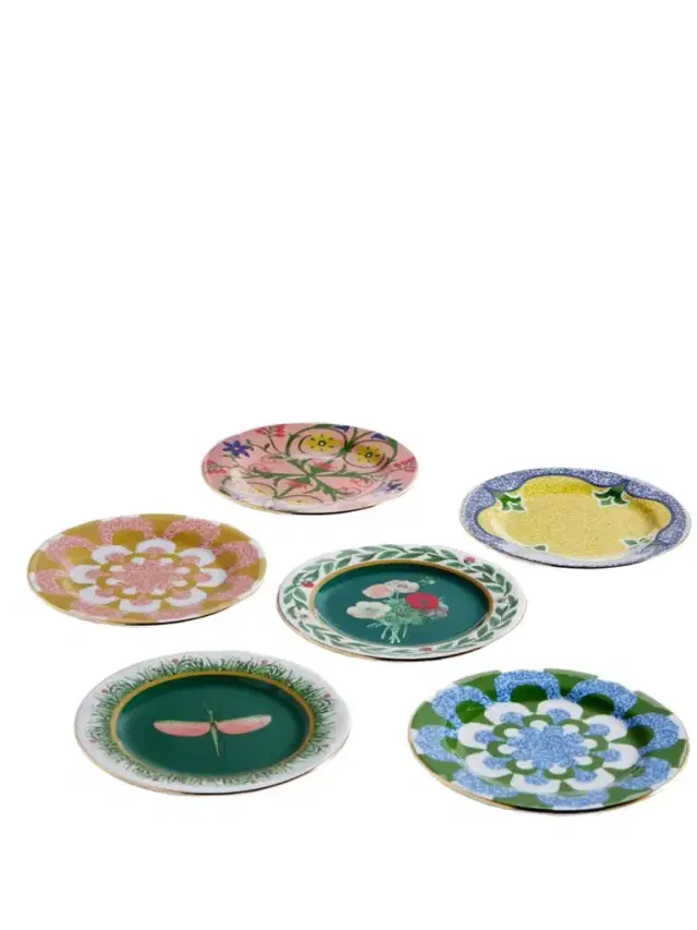 Set Of Six 20cm Gold-plated Porcelain Dessert Plates