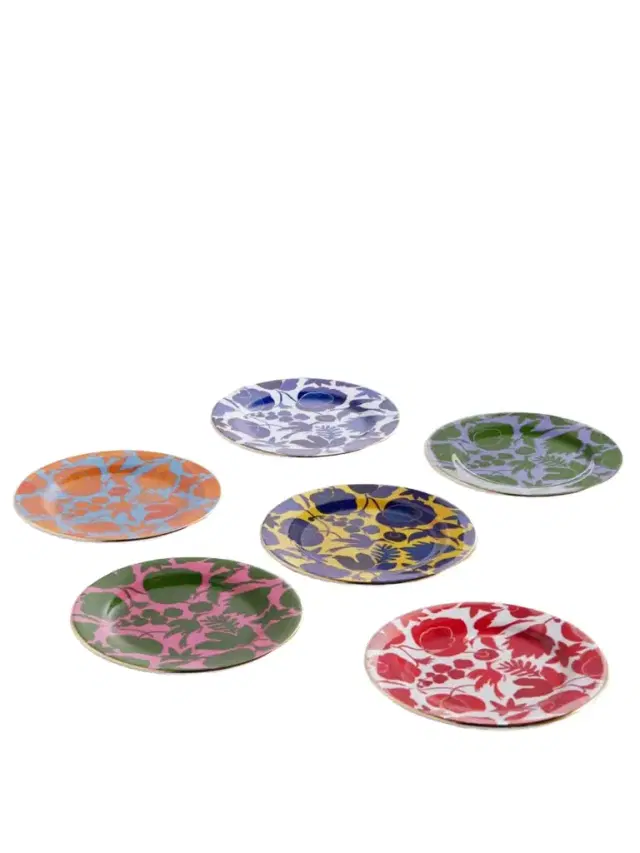 Set Of Six 20cm Gold-plated Porcelain Dessert Plates