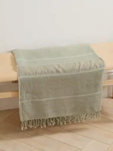 Brunello Cucinelli Fringed Striped Metallic Linen-blend Blanket | Thumbnail 2