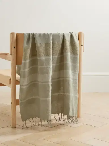 Brunello Cucinelli Fringed Striped Metallic Linen-blend Blanket | Thumbnail 1