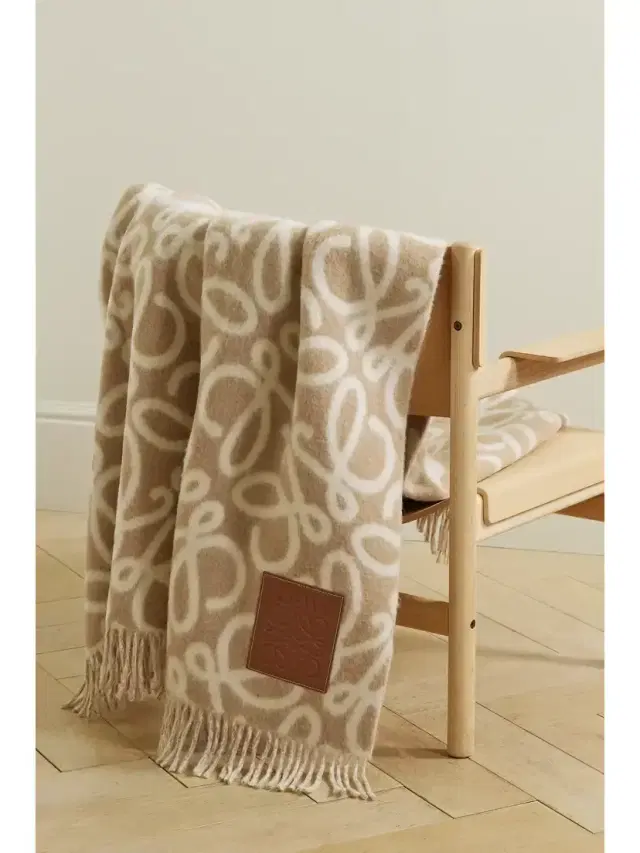 Fringed Leather-trimmed Alpaca-blend Jacquard Blanket