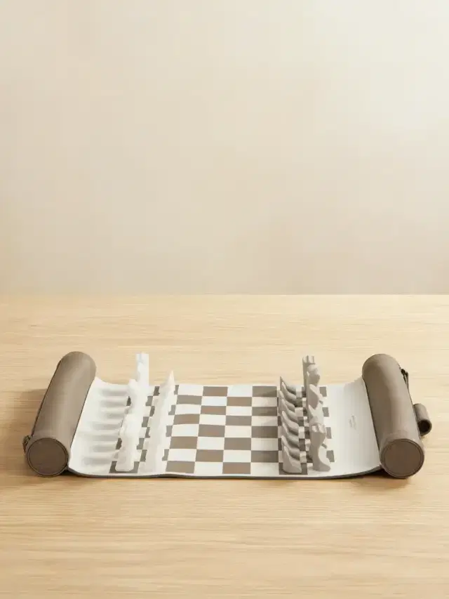 Leather And Krion® Portable Chess Set