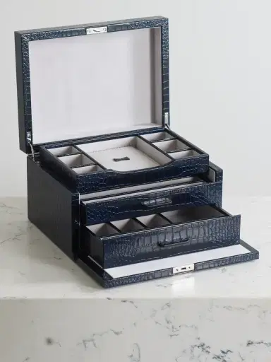 Smythson Mara Croc-effect Leather Jewelry Box | Thumbnail 1
