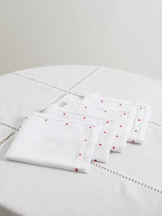 Set Of Four Embroidered Linen And Cotton-blend Napkins