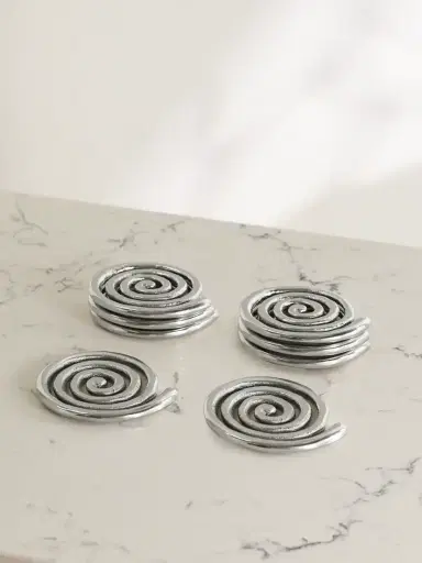 Sophie Lou Jacobsen + Etagere Spiral Set Of Eight Nickel-plated Coasters | Thumbnail 1 Sophie Lou Jacobsen + Etagere Spiral Set Of Eight Nickel-plated Coasters | Thumbnail 1